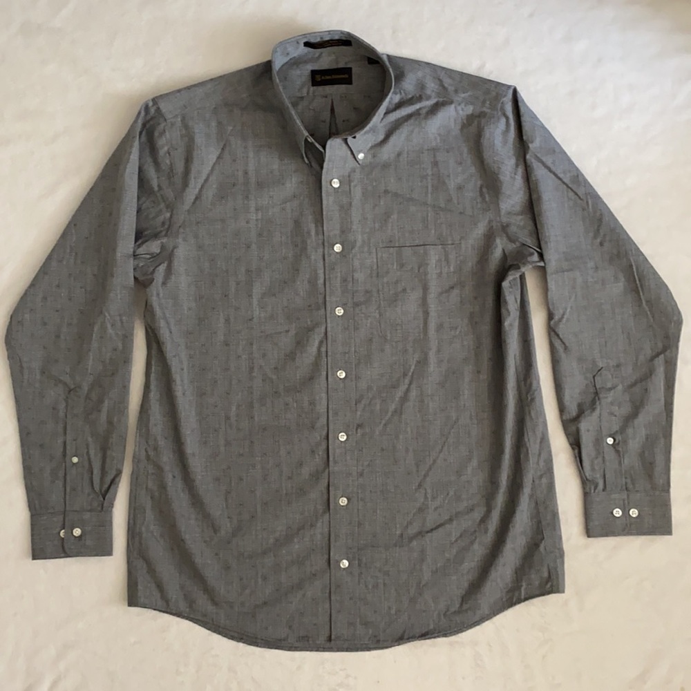 Allen Edmonds | Plaid Wrinkle Free Cotton Button Down Shirt Gray/Grey (L) - Picture 3 of 16